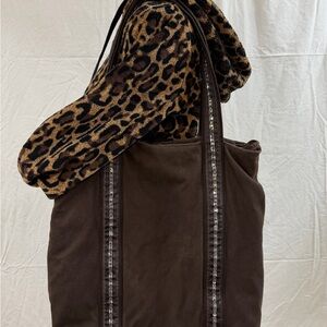 American Eagle Outfitters Dark Brown Tote with Patterned Straps
